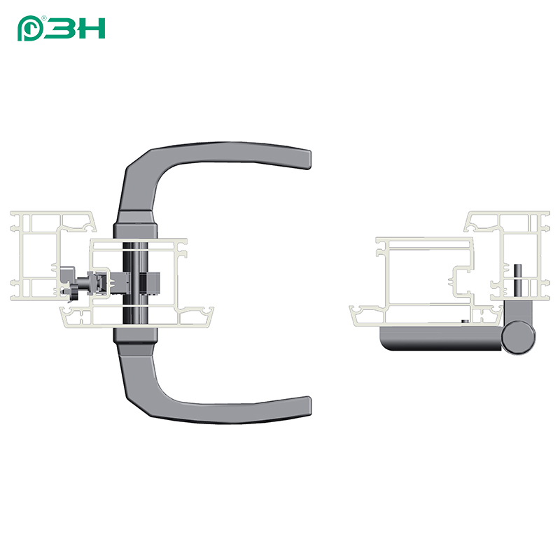 Sistema de hardware para porta de batente com ranhura em U UPVC com alça bidirecional