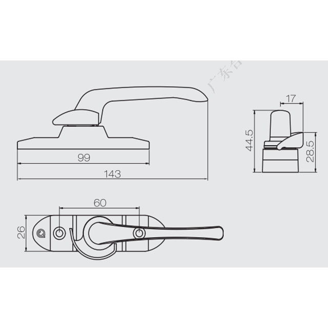 Fechadura crescente para janela SB44